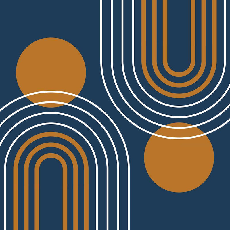 Mid Century Modern Geometric B25 In Navy Blue And Copper (Rainbow And Sun Abstract) 02