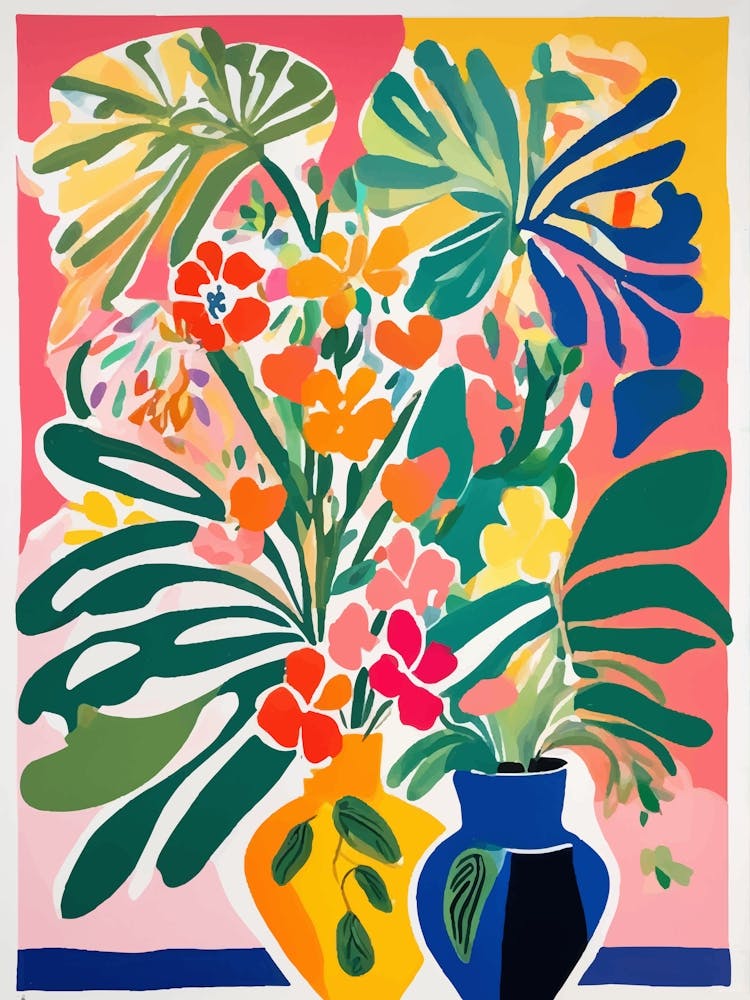 Colorful floral gouache painting