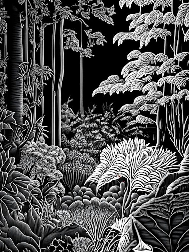 Royal Botanical Gardens, 1, Burlington, Canada Linocut Black And White Vintage