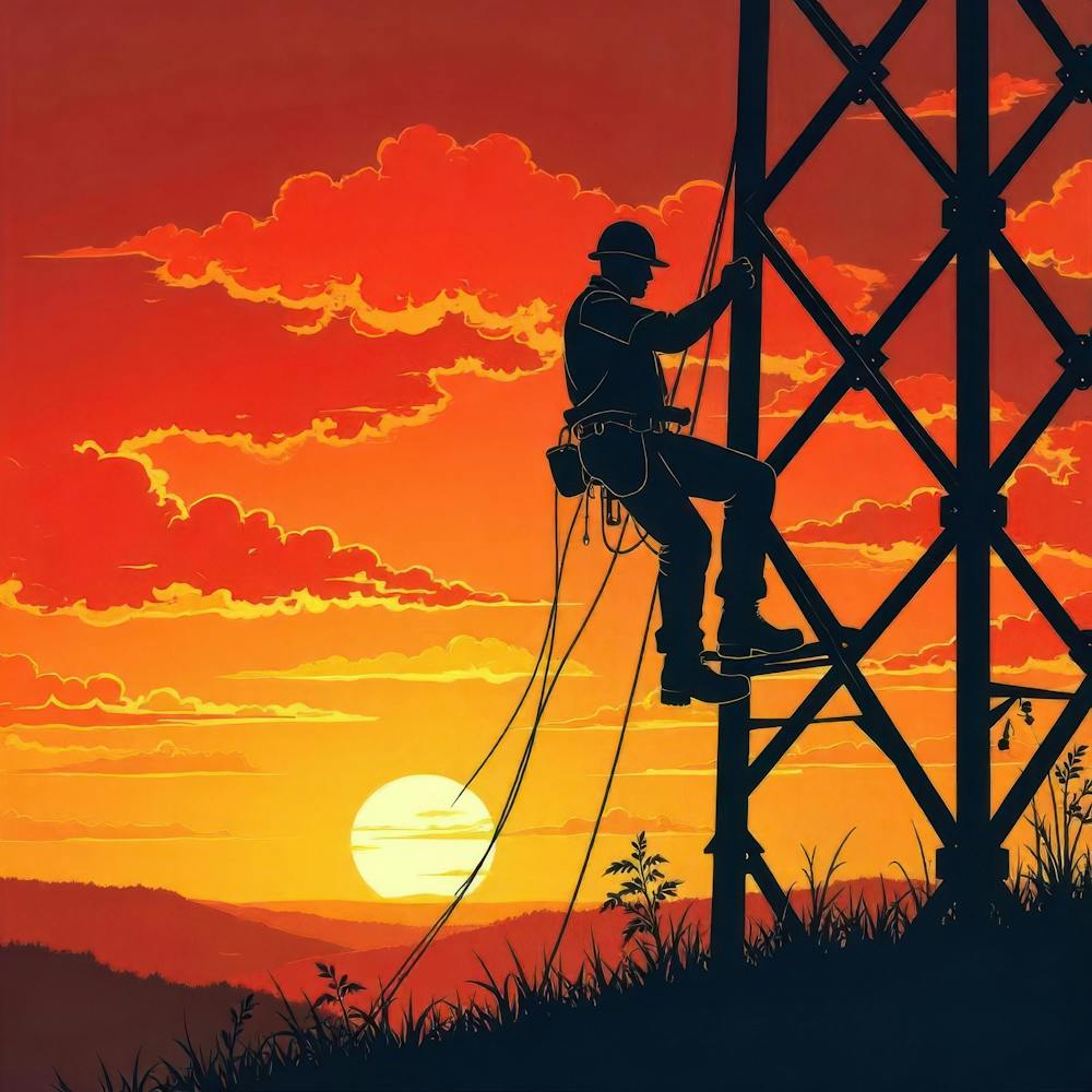 Silhouette Of A Worker On A Tower