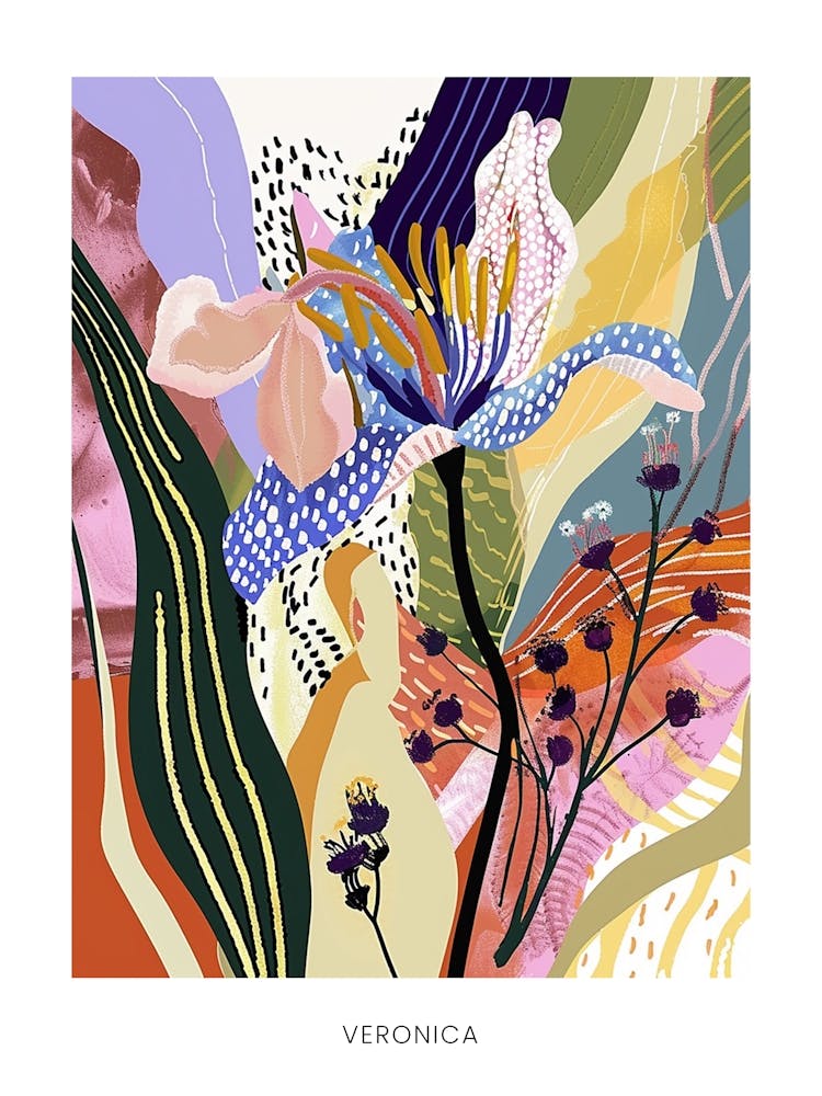 Farbenfrohes Blumenillustrationsposter Veronica 1