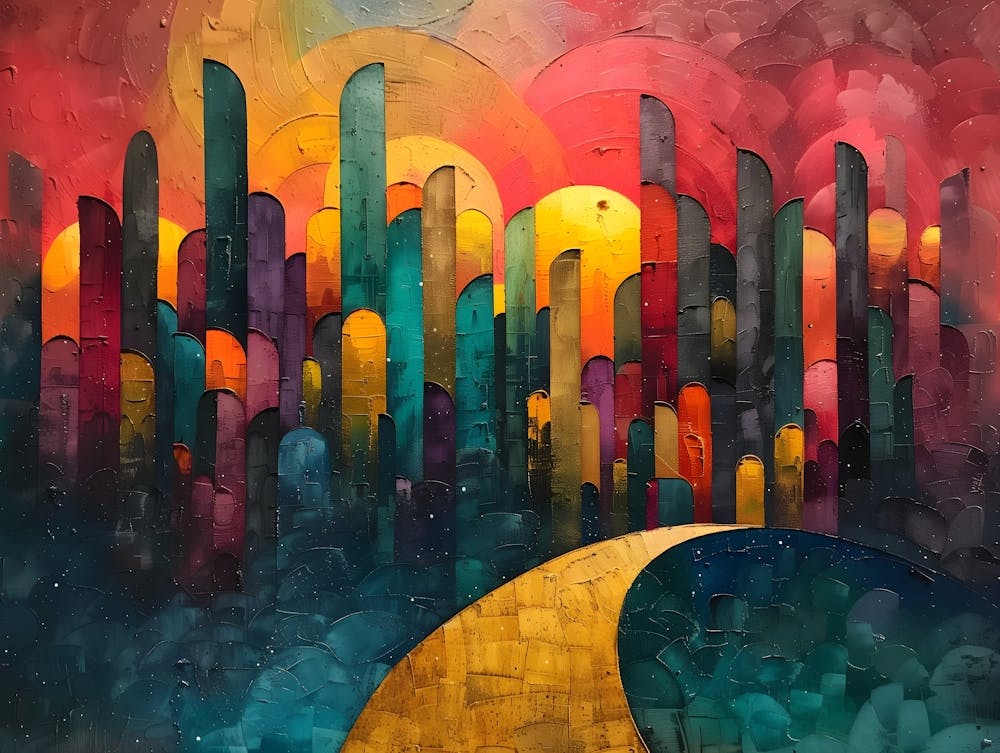 Sonnenuntergangs-Stadtbild, Kubismus