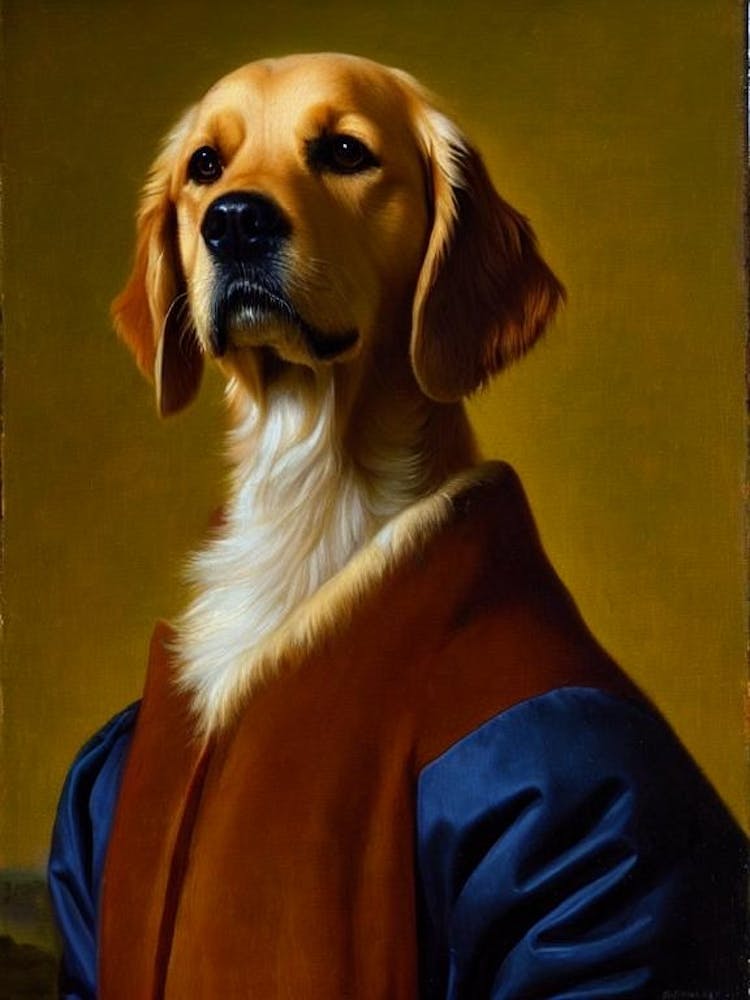Golden Retriever 2 Renaissance Portrait Oil Painting