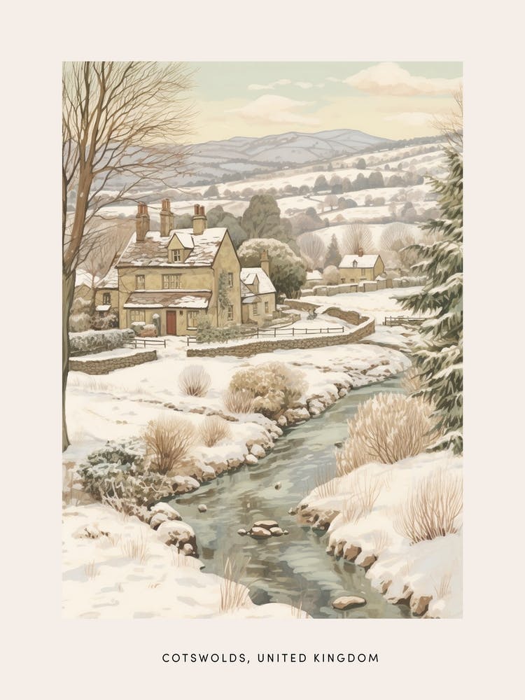 Vintage Winter Poster Cotswolds United Kingdom 2