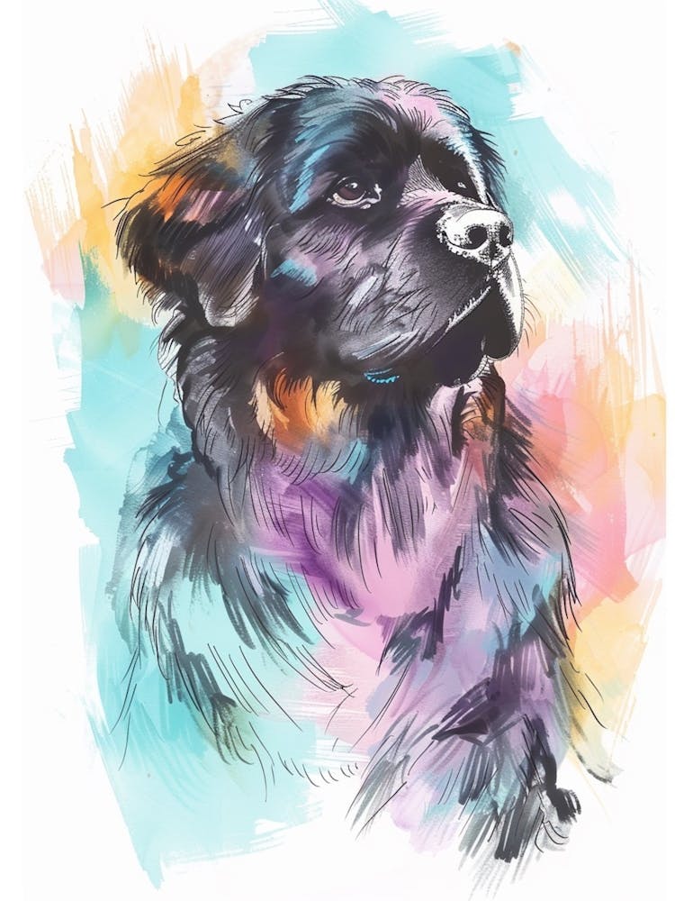 Pastel Leonberger Dog Pastel Line Illustration  2
