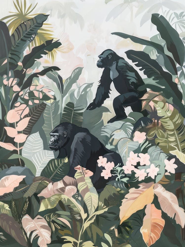 Gorillas Pastels Jungle Illustration 2