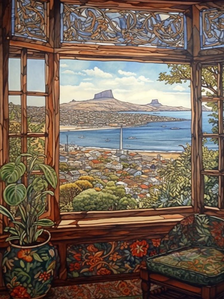 A Window View Of Cape Town In The Style Of Art Nouveau 2