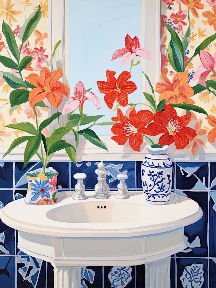 Bathroom Vanity Painting With A Hibiscus Bouquet 3