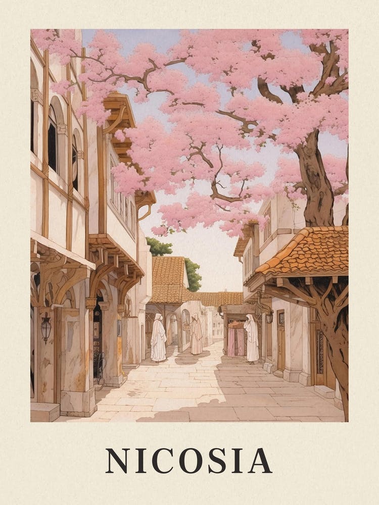 Nicosia Cyprus 4 Vintage Pink Travel Illustration Poster
