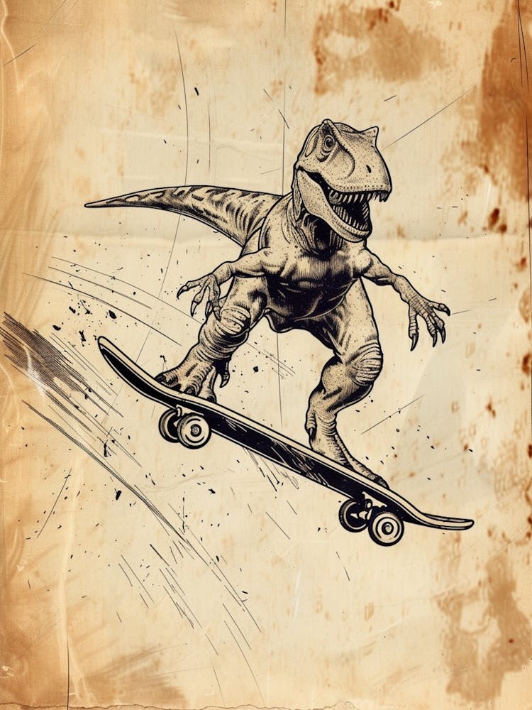 Vintage Corythosaurus Dinosaur On A Skateboard 2