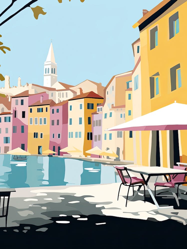 Rovinj, Croatia, Flat Pastels Tones Illustration 1