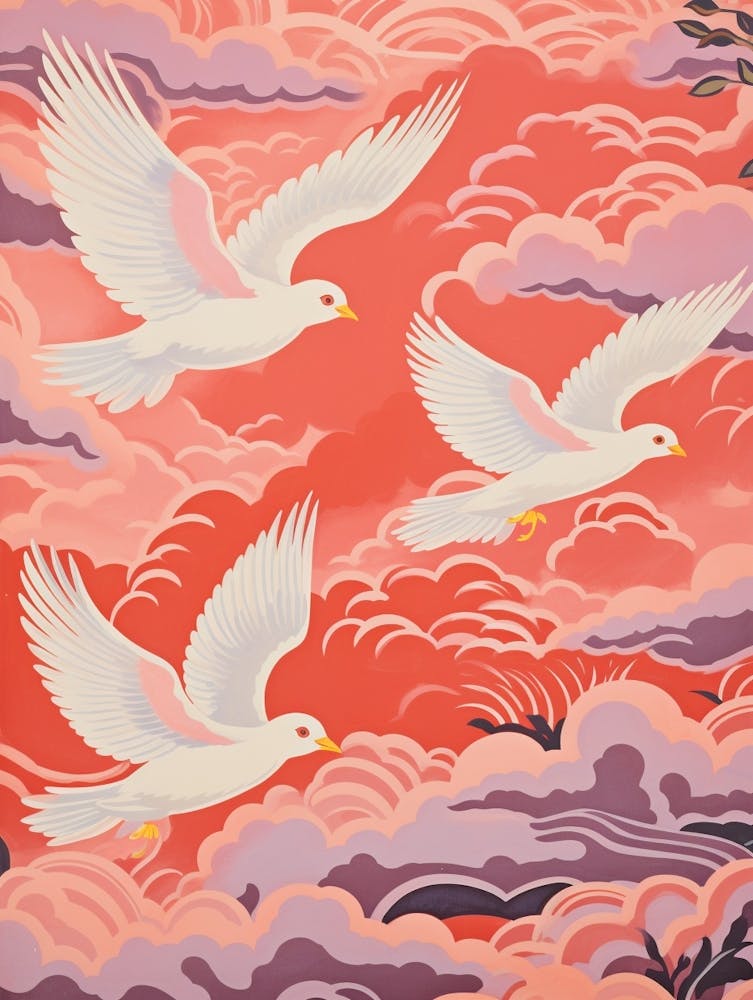 Vintage Japanese Inspired Bird Print Dove 1