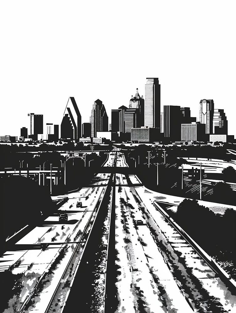 Duotone Illustration Skyline Austin Texas 4