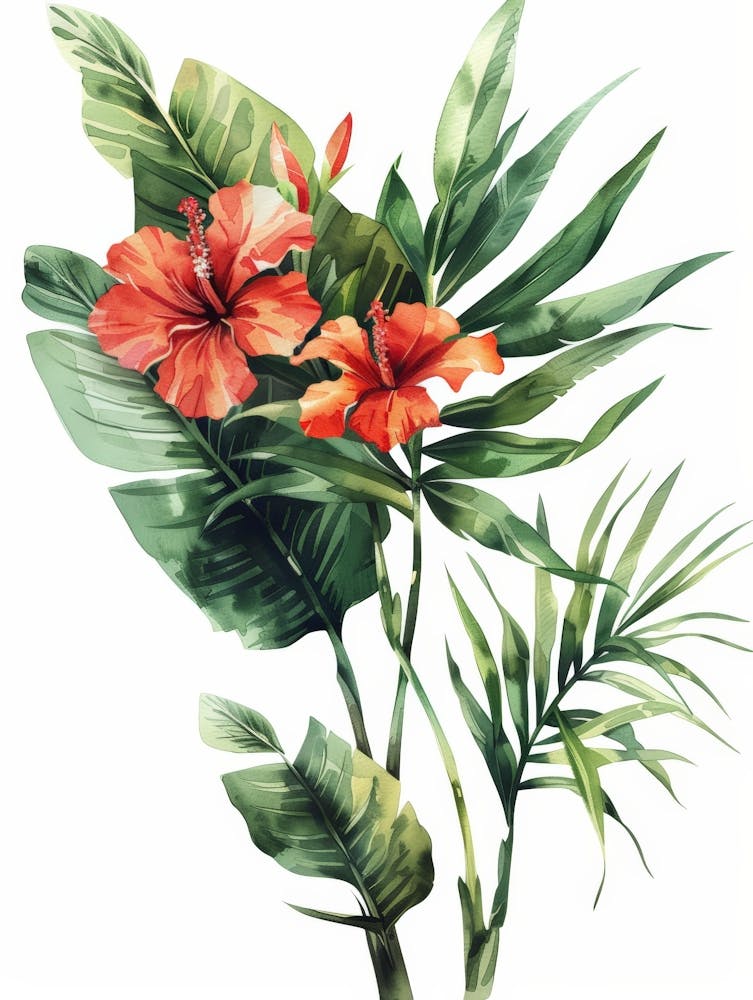 Watercolor Tropical Flowers
