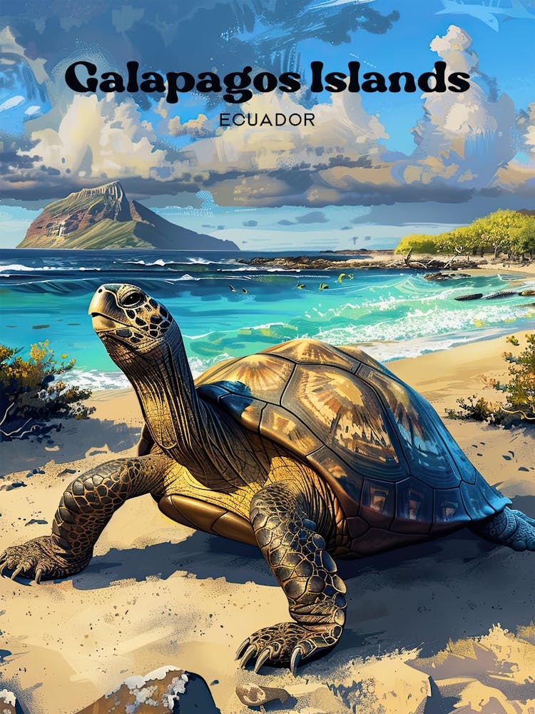 Galapagos Islands Tortoise Digital Travel Art