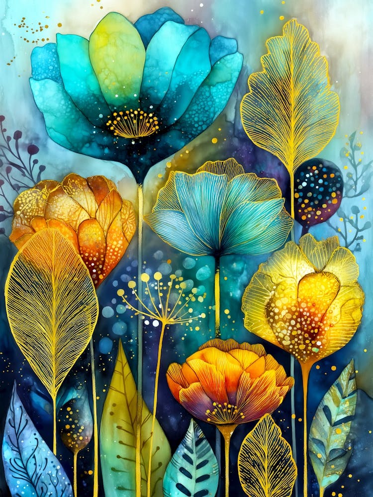 Blue And Yellow Flowers nature flora art