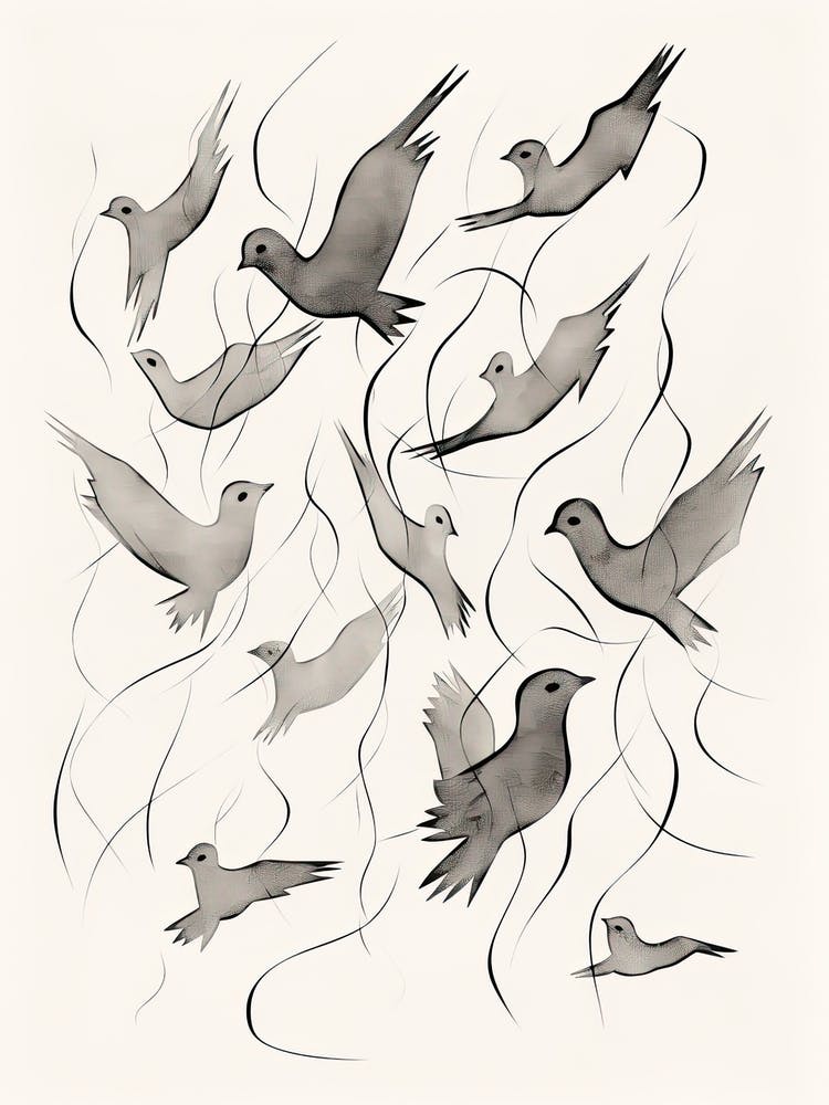 Birds In Black And White Line Art 4