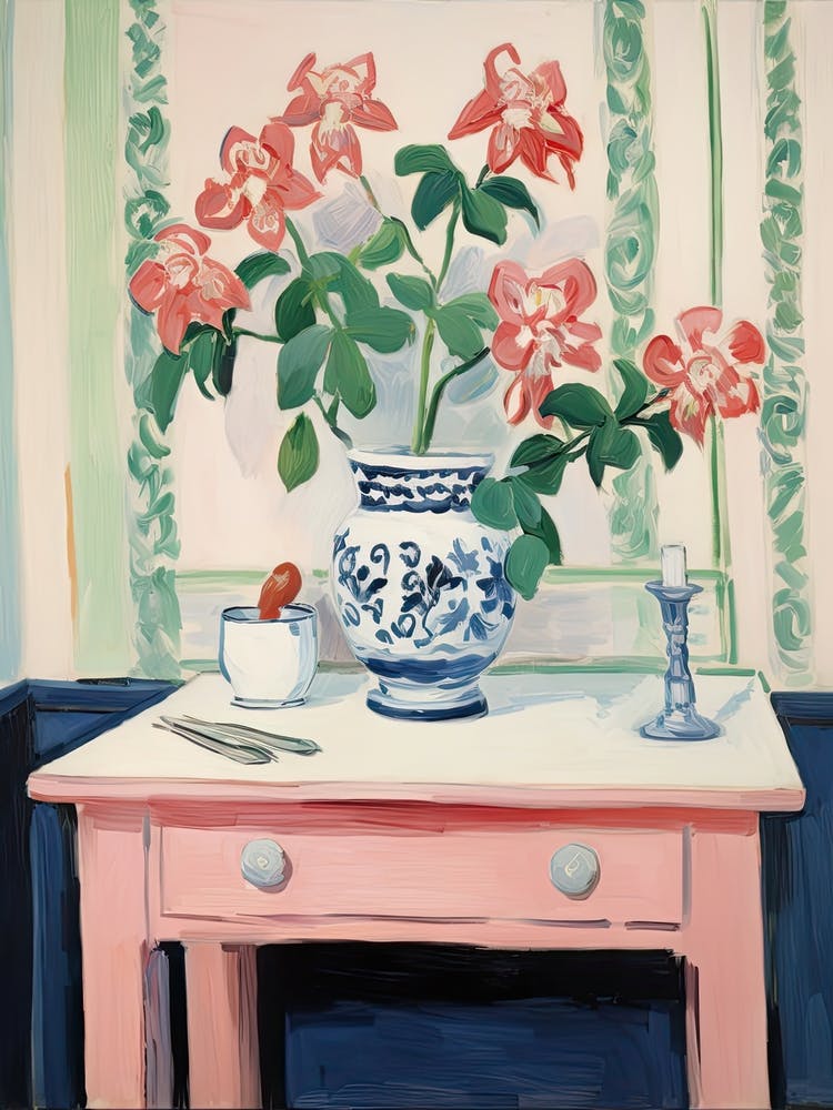 Bathroom Vanity Painting With A Hellebore Bouquet 3