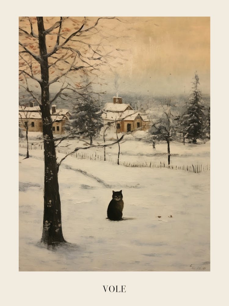 Vintage Winter Tiermalerei Poster Wühlmaus 2
