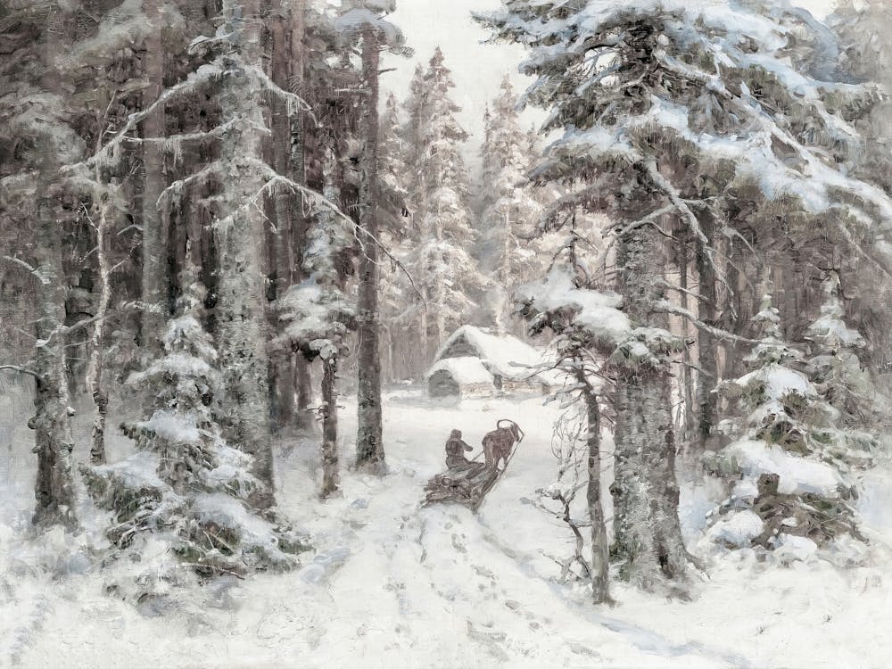 Winter In The Woods, Vintage Landscape Art