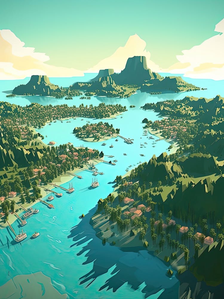Bora Bora French, Polynesia, Flat Illustration 3