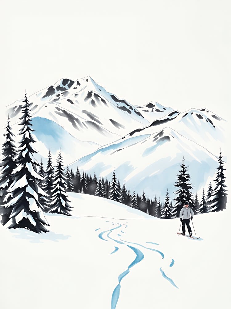 Skifahrer auf verschneitem Berg