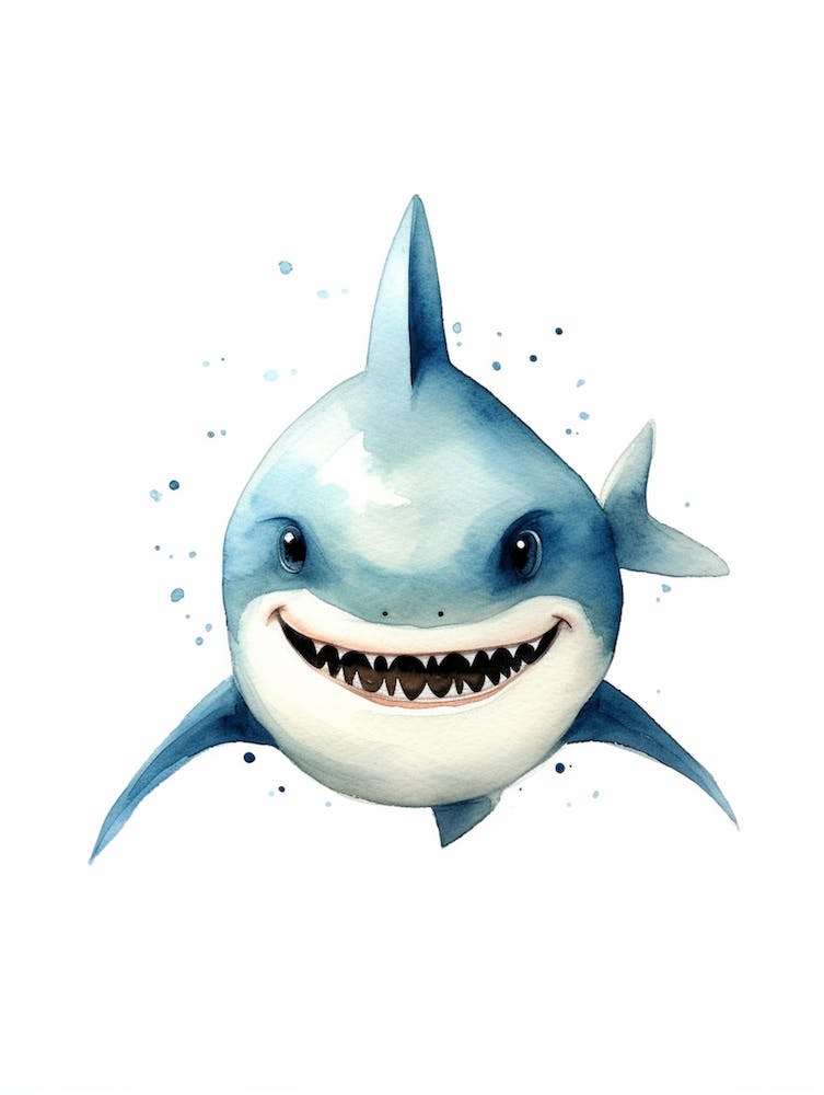 Cartoon Watercolour Blacktip Shark Kids Nursery 2