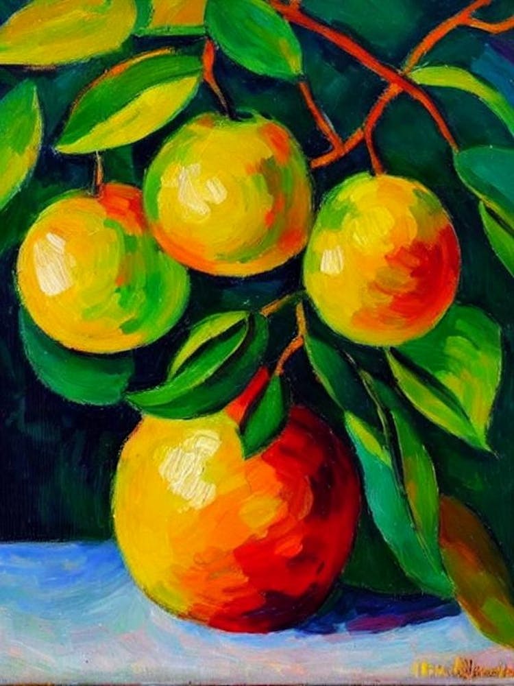 Pomelo 1 Fruit Vibrant Peinture de Fruits Inspirée de Matisse