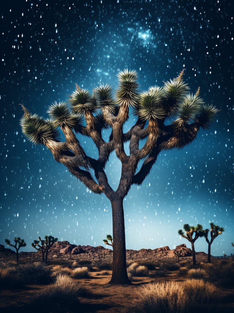 Joshua Tree With Starry Sky With Rain Drops Falling In Gold And Black (3)