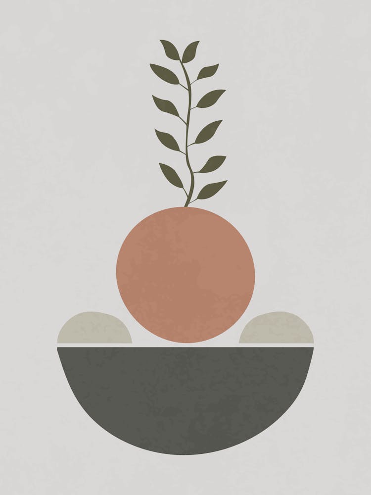 Modern Abstract Plant Art with Geometric Shapes