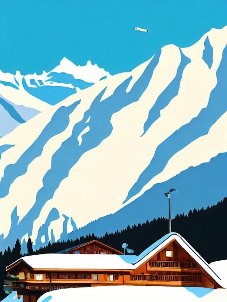 Les Diablerets, Schweiz Vintage Mid-Century Ski-Poster