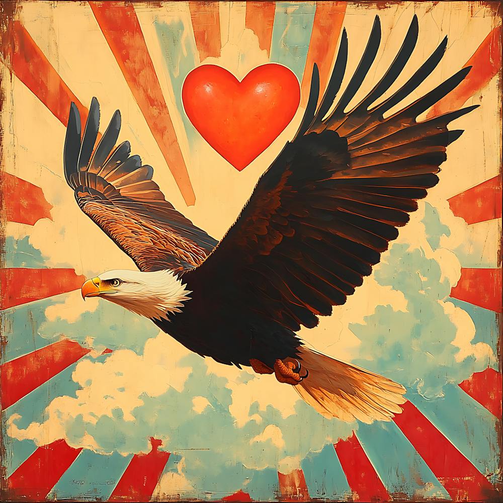 Art Deco Eagle with Heart-shaped Cloud 1