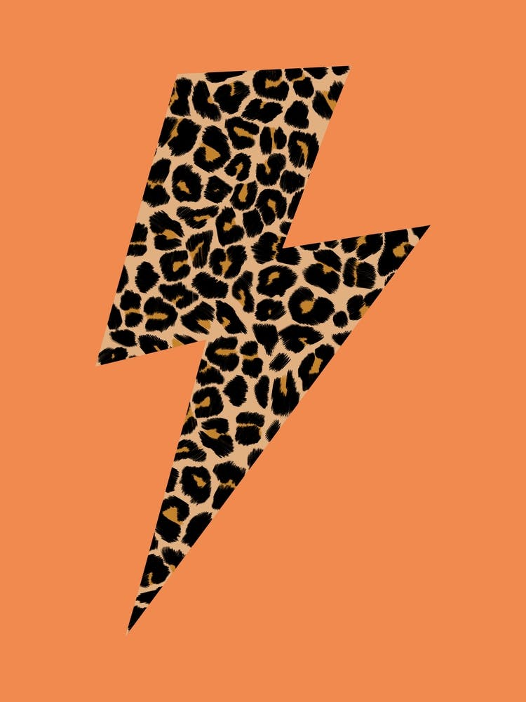 Lightning Bolt in Leopard Print on Orange