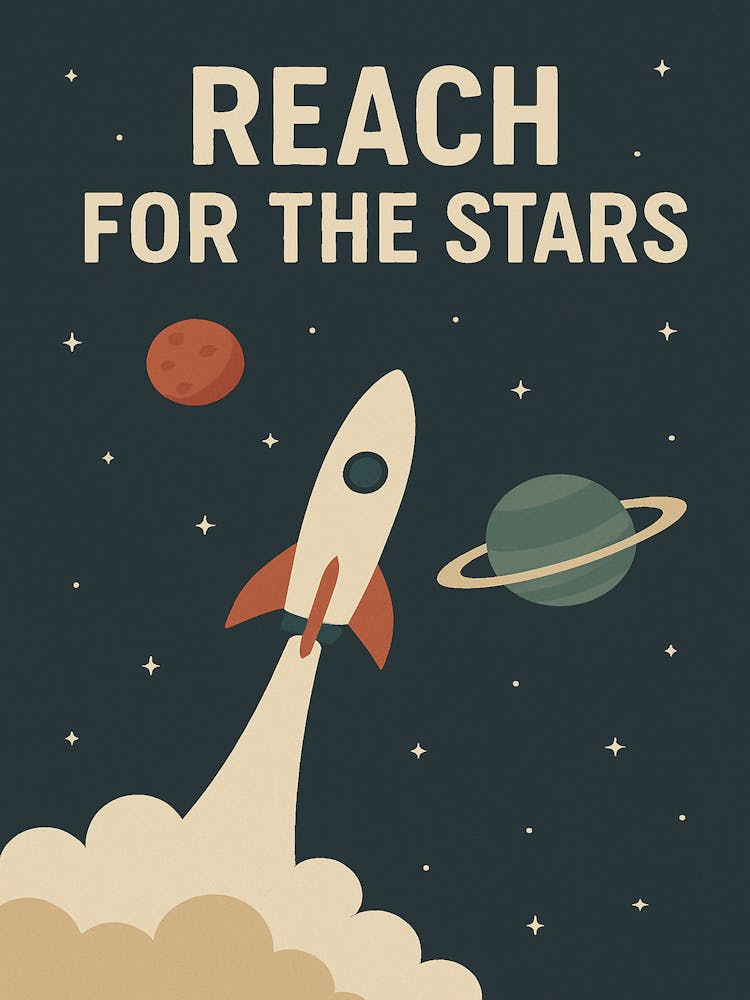 Reach for the Stars Rocket Poster – Motivational Space for Kids, Classrooms & Dreamers