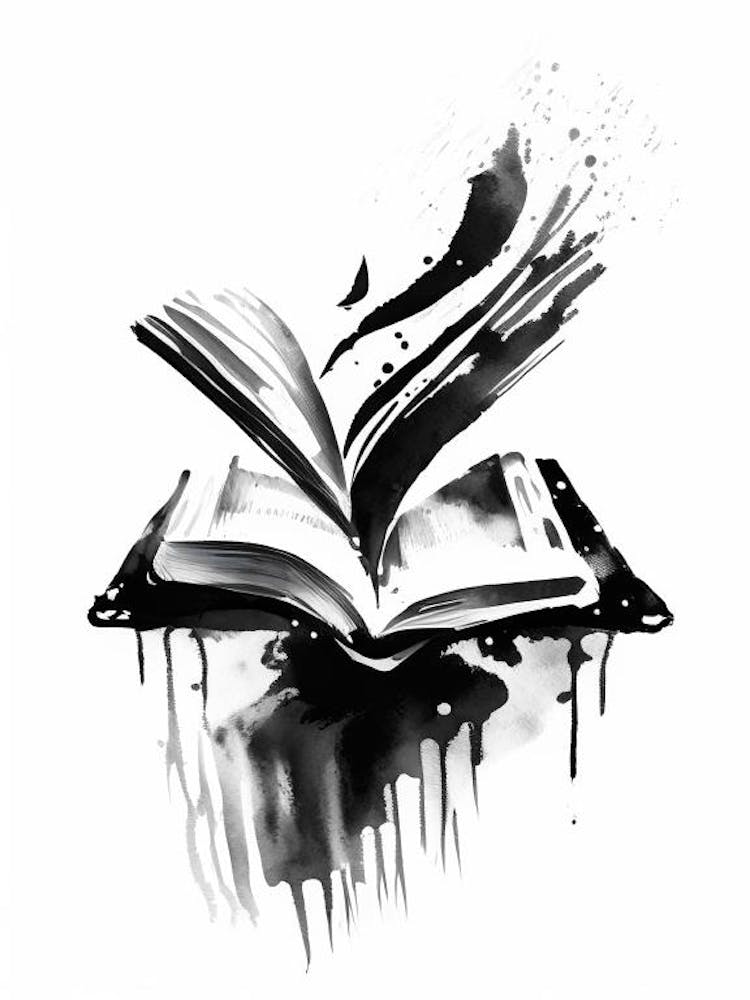 Peinture Symbole Livre Ouvert Noir et Blanc