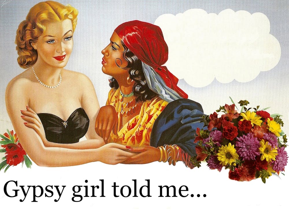 Young Lady At Fortuneteller Gypsy, Vintage Advertising Poster