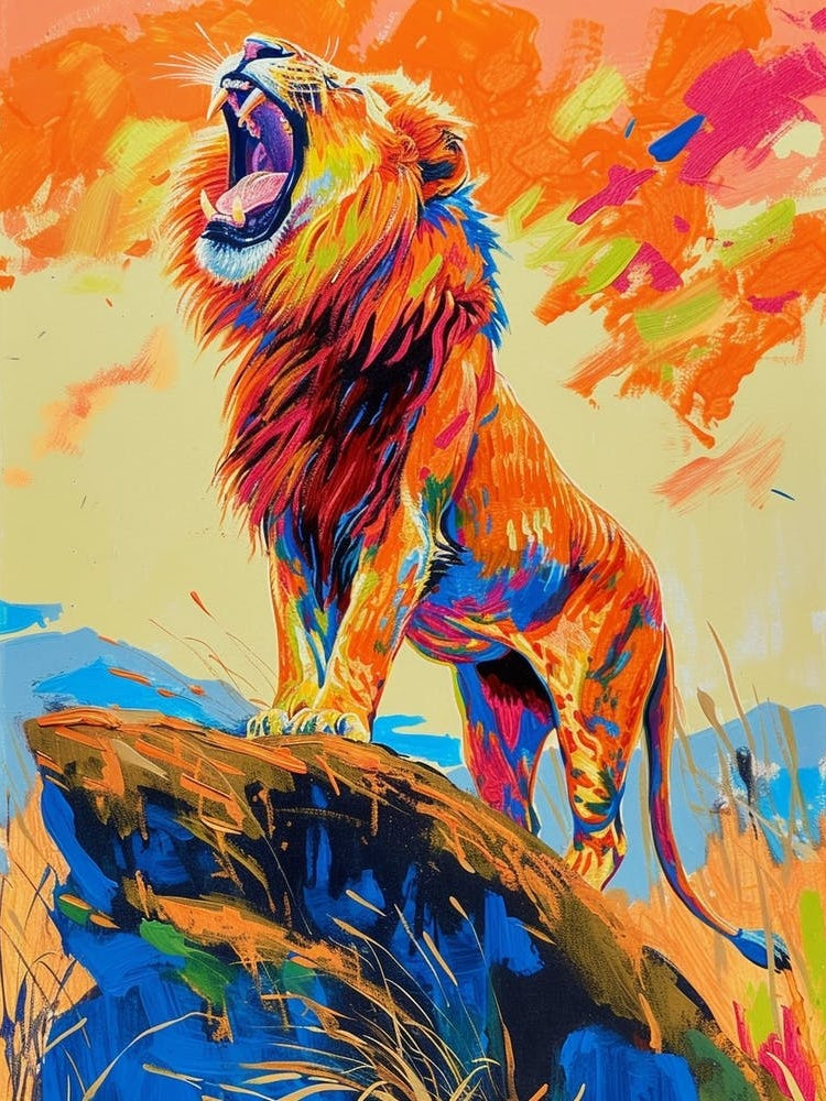 Masai Lion Roaring On A Cliff Fauvist Painting 4