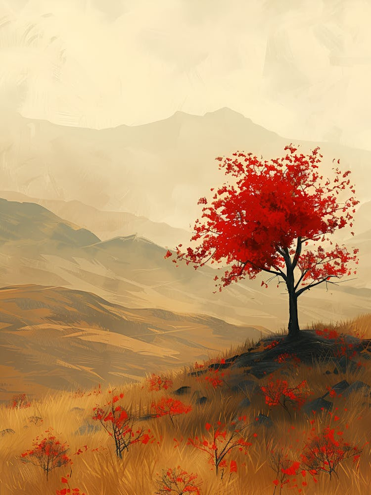 Red Tree On A Hill 1