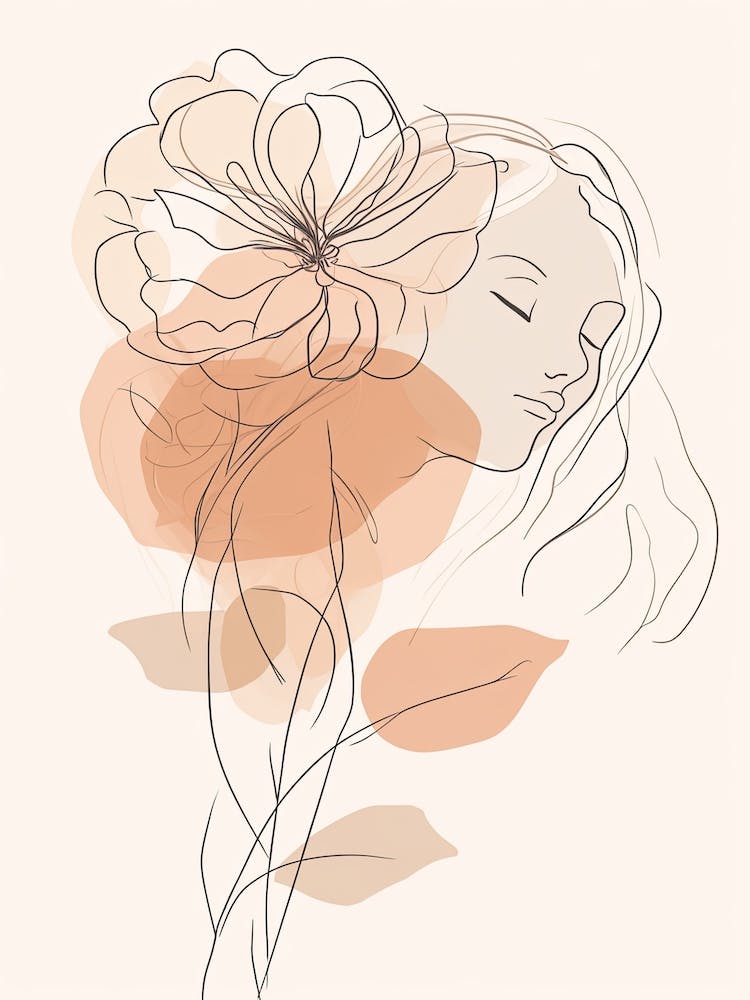 Boho Line Art Bloom Body Portrait Art