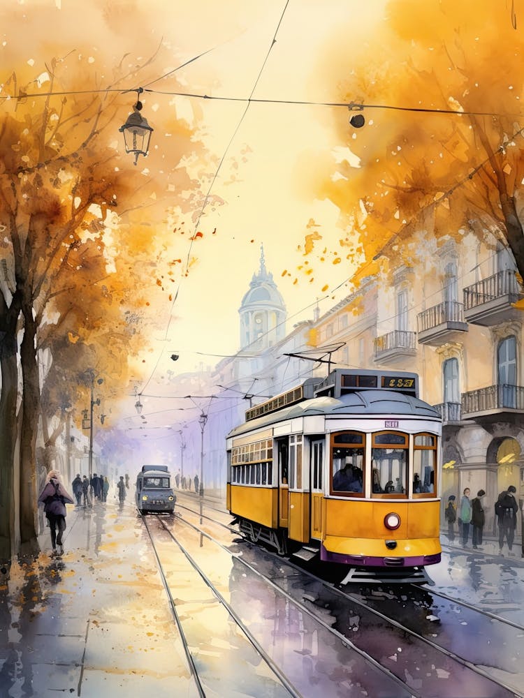 Lisbon Portugal In Autumn Fall, Watercolour 4