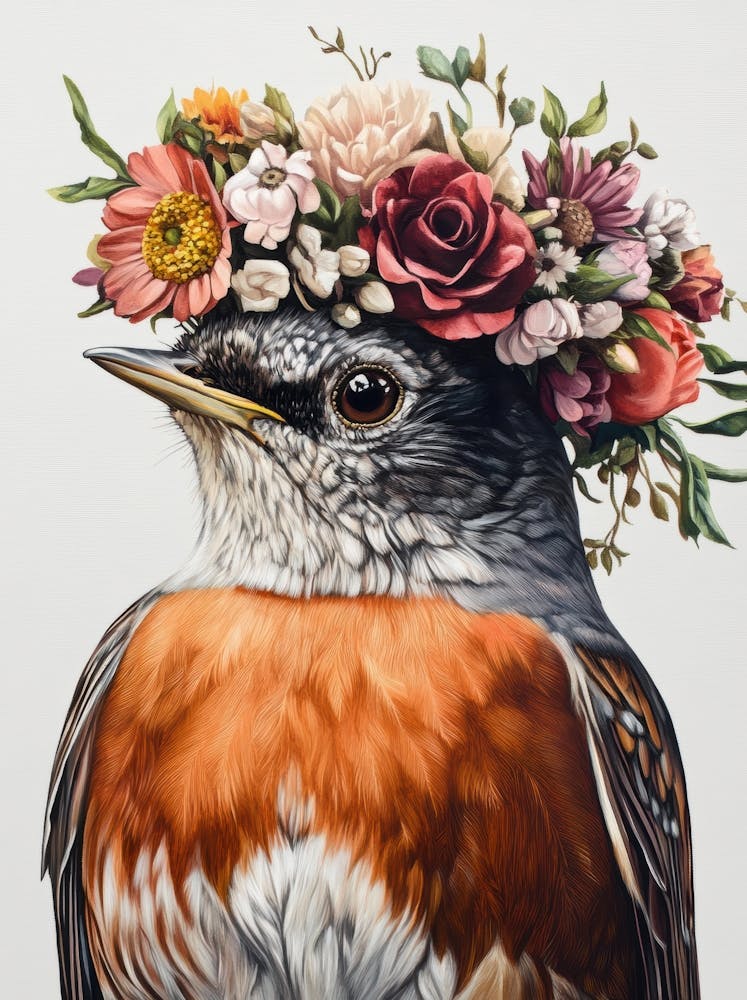 Robin With Flower Crown 1
