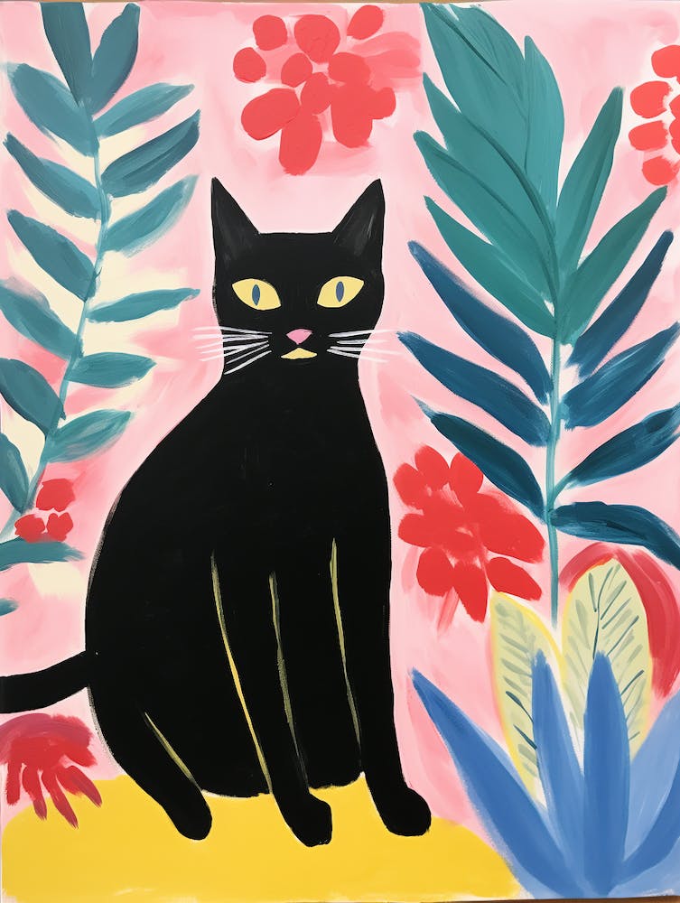 Matisse Inspired Black House Cat Painting Poster 1