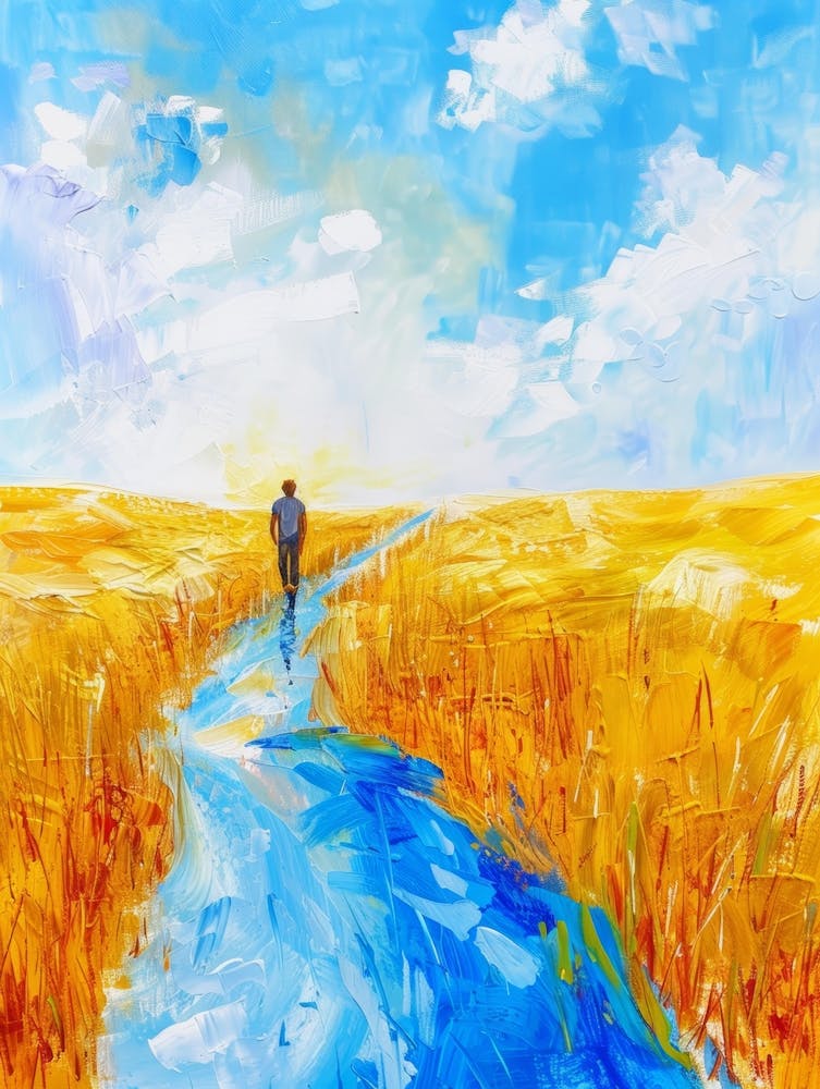 Man Walking In The Wheat Field