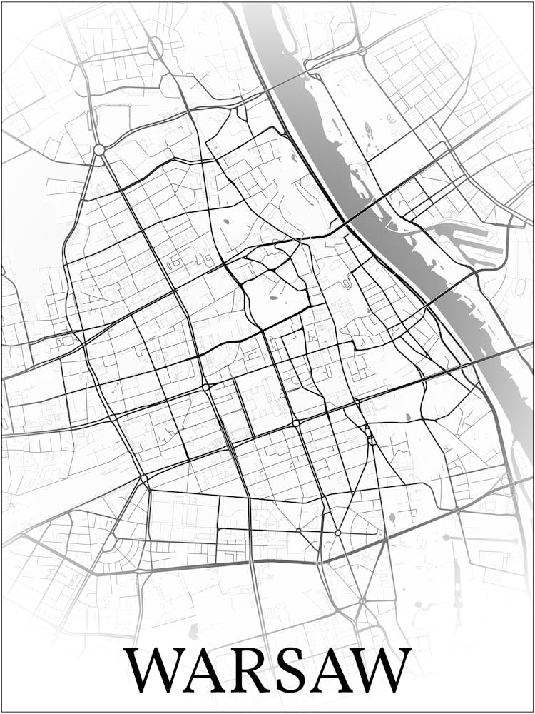 Warsaw, Poland, City Map, Black And White Fade Design