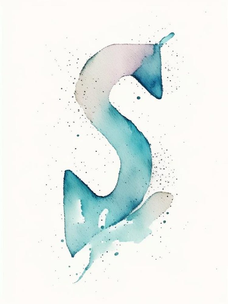 S, Letter, Alphabet Minimalist Watercolour 1