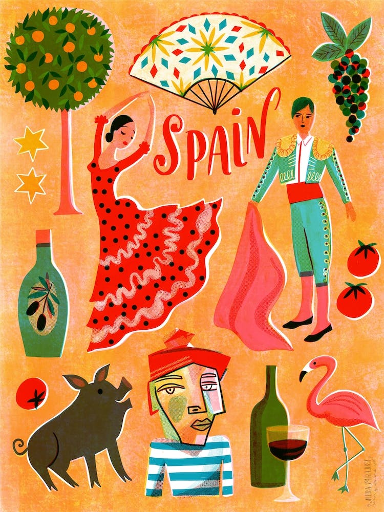 Screenprint Vintage Travel Spain