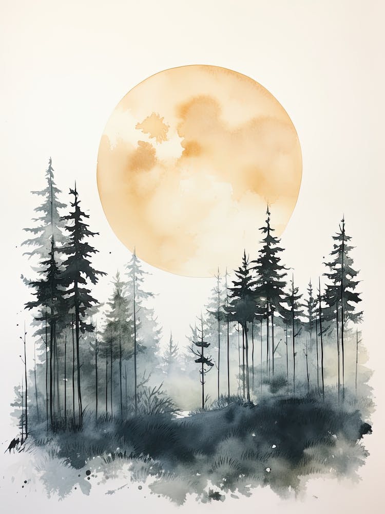 Watercolour Painting Of Bialowieza Forest   Poland And Belarus1