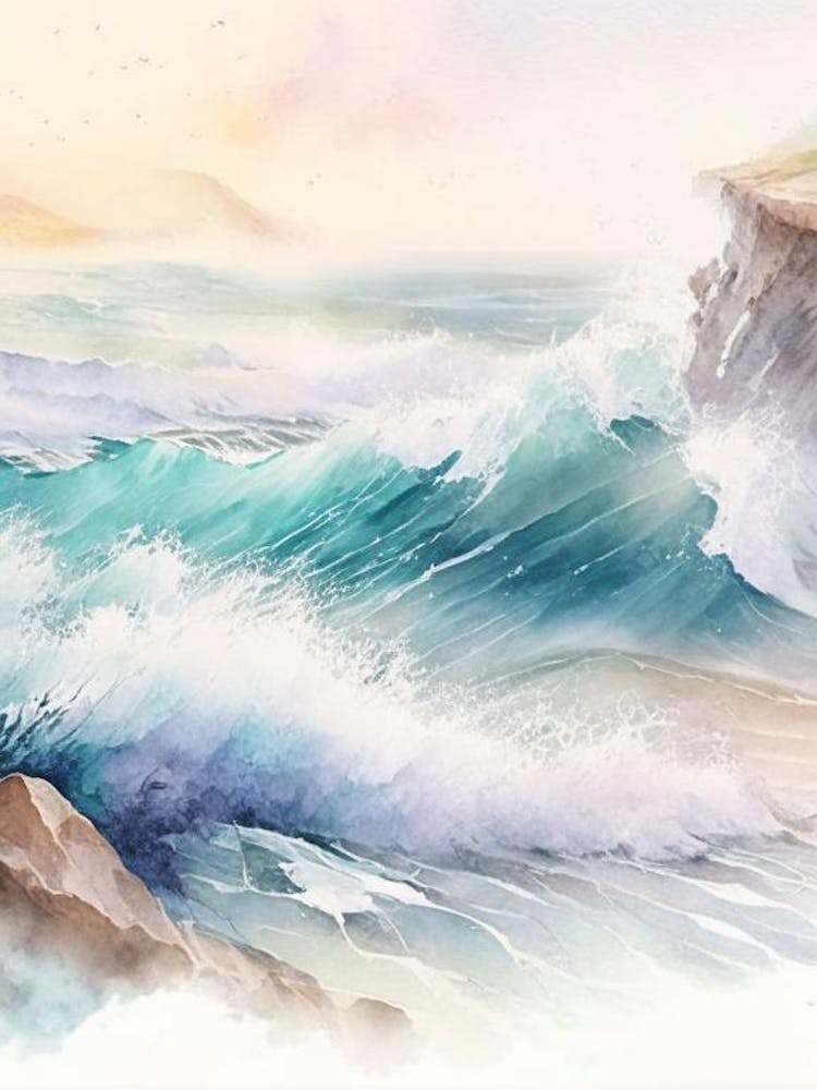 Crashing Waves Landscapes Waterscape Gouache 1