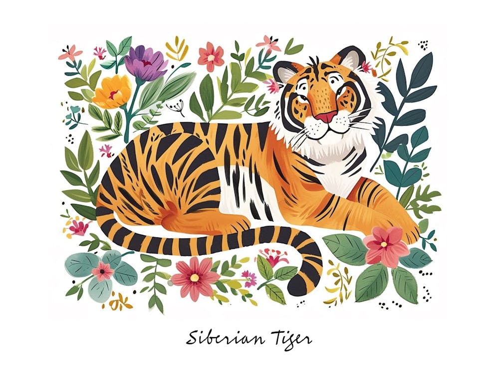 Little Floral Siberian Tiger 1 Poster
