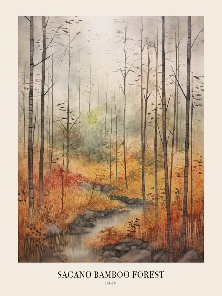Autumn Forest Landscape Sagano Bamboo Forest Japan 1 Poster